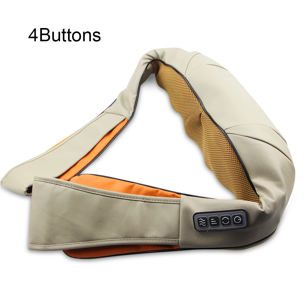 4-Buttons-Beige Электрический Массажер шиацу для спины, плеч, тела, шеи, массажер, многофункциональная шаль, инфракрасная, с подогревом, разминающий автомобиль/Домашний Массажер - Цвет: 4-Buttons-Beige