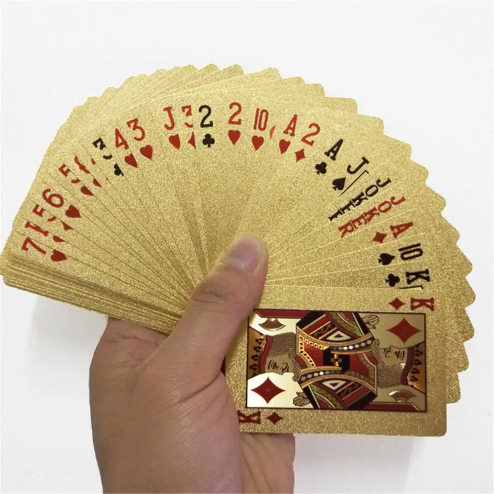 

Роскошные золотые игральные карты 24K, колода игры в покер, волшебные карты из фольги, водонепроницаемые подарочные карточки, коллекция азартных игр, настольная игра