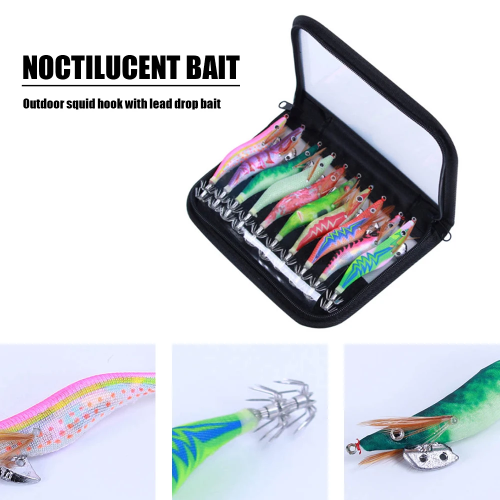 

10pcs Hard Bait Luminous Shrimp Squid Jigs Set Sea Fishing Lure Set Artificial Cuttlefish Octopus Winter Fishing