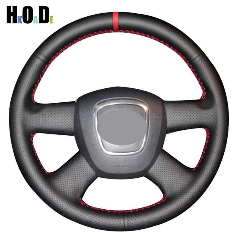 Hand-stitched Black Leather DIY Car Steering Wheel Cover for Audi Old A4 B7 B8 A6 C6 2004-2011 Q7 2005-2011 Q5 2008-2012