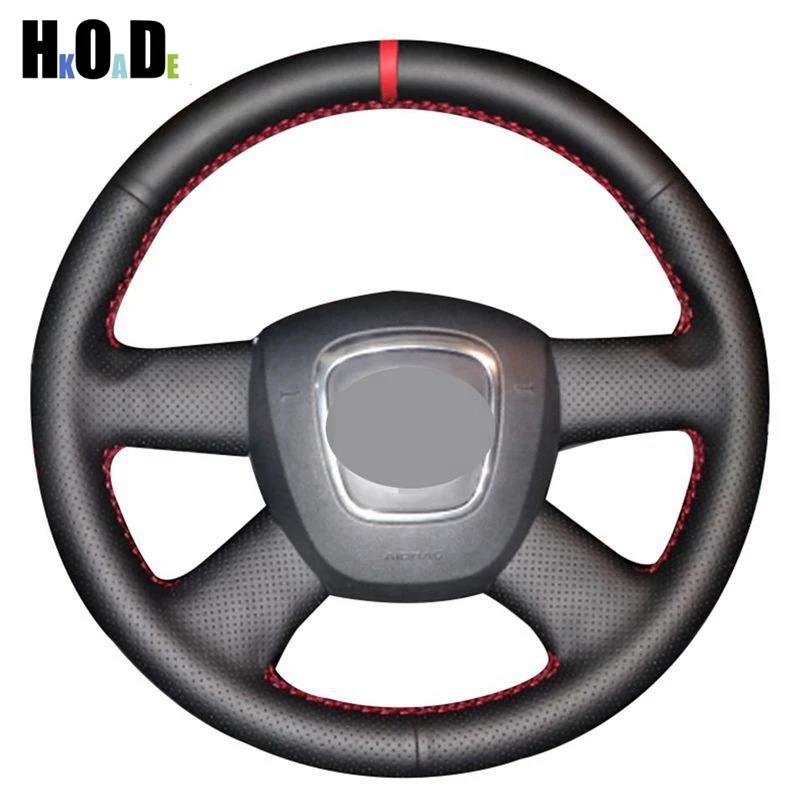 

Hand-stitched Black Leather DIY Car Steering Wheel Cover for Audi Old A4 B7 B8 A6 C6 2004-2011 Q7 2005-2011 Q5 2008-2012