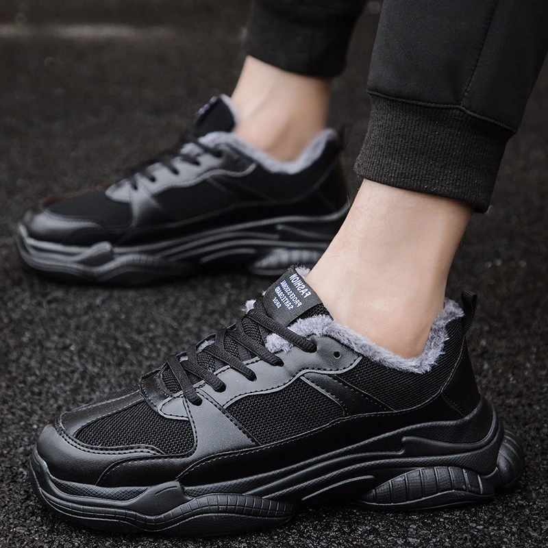Зимняя мужская обувь; теплые черные кроссовки на шнуровке; Schoenen Mannen Krasovki Tenis; повседневные кроссовки для взрослых; Zapatos De Hombre Erkek Ayakkabi