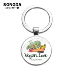 SONGDA, веганский брелок для ключей, с изображением зеленых овощей, фруктов, мультяшных героев, стеклянный купол для ключа, подарок для вегетарианцев