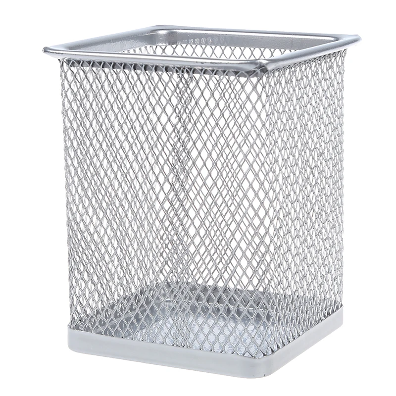 Серебристо серый металлический сетчатый прямоугольный держатель для ручек и