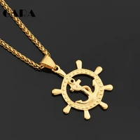 2020 new gold color 316l stainless steel anchor rudder pendants necklaces men anniversary jewelry chains wholesale bulk