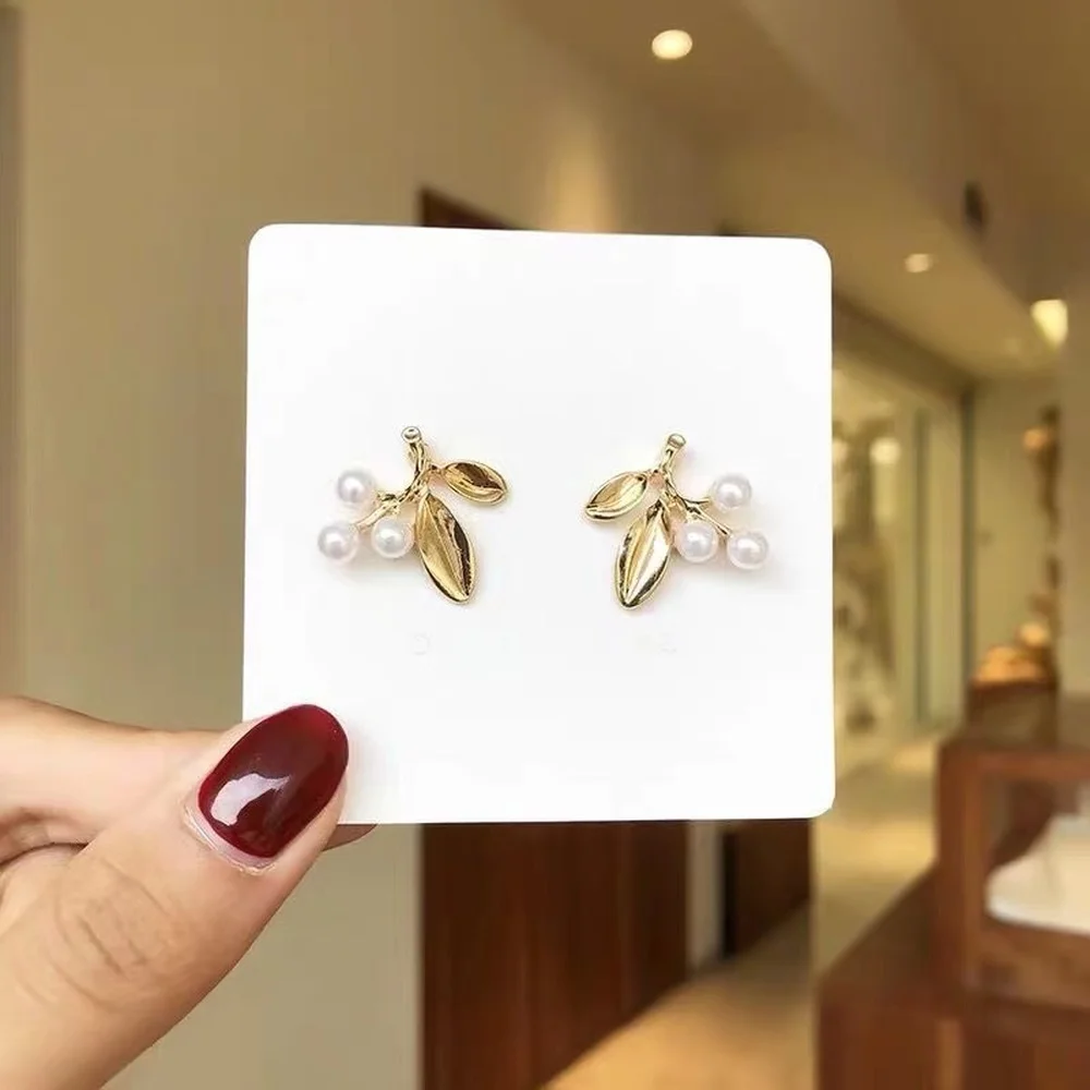 

Earrings Korean Style 2021 Trend New Pearl Leaves Stud Earrings Set For Women Temperament Minimalism Grunge Jewelry Wholesale