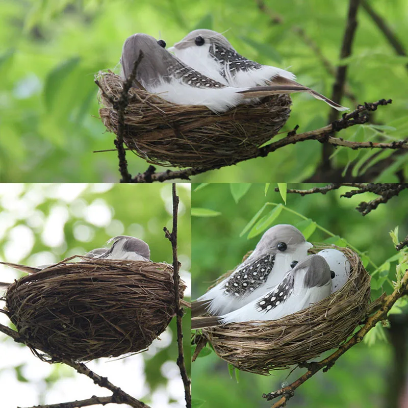 1 Сет Реалистичных Пернатых Птиц с Гнездом и Яйцом Искусственный Ремесленный Декор для Садовых Вечеринок Газонного Украшения Домашнего Автомобильного Украшения.