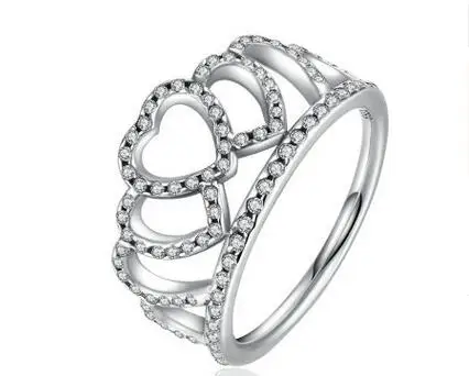 9 925 Sterling Silver Headband Ring Two Hearts and Valentine's Day Love Jewelry Ring - Main Stone Color: 9
