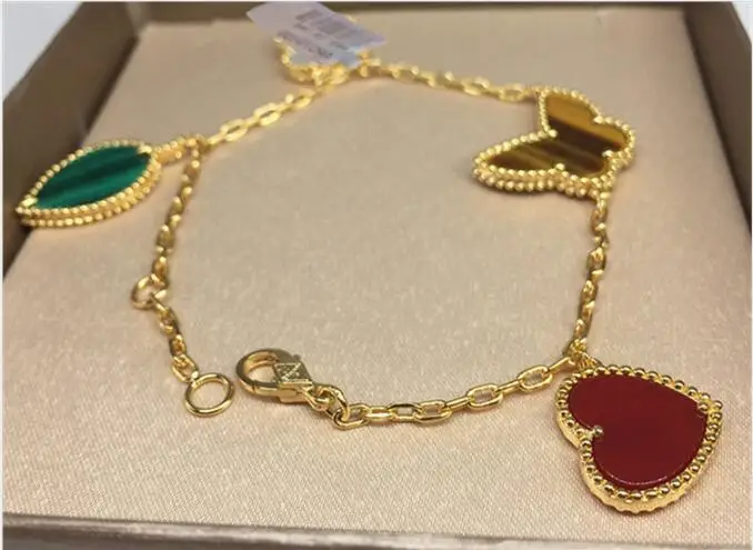 

A410 Hot Brand 5 Mix Charms Bracelet Women 100% Sterling Silver With Real Stone Sweet Heart Butterfly Charms Top Quality Gift