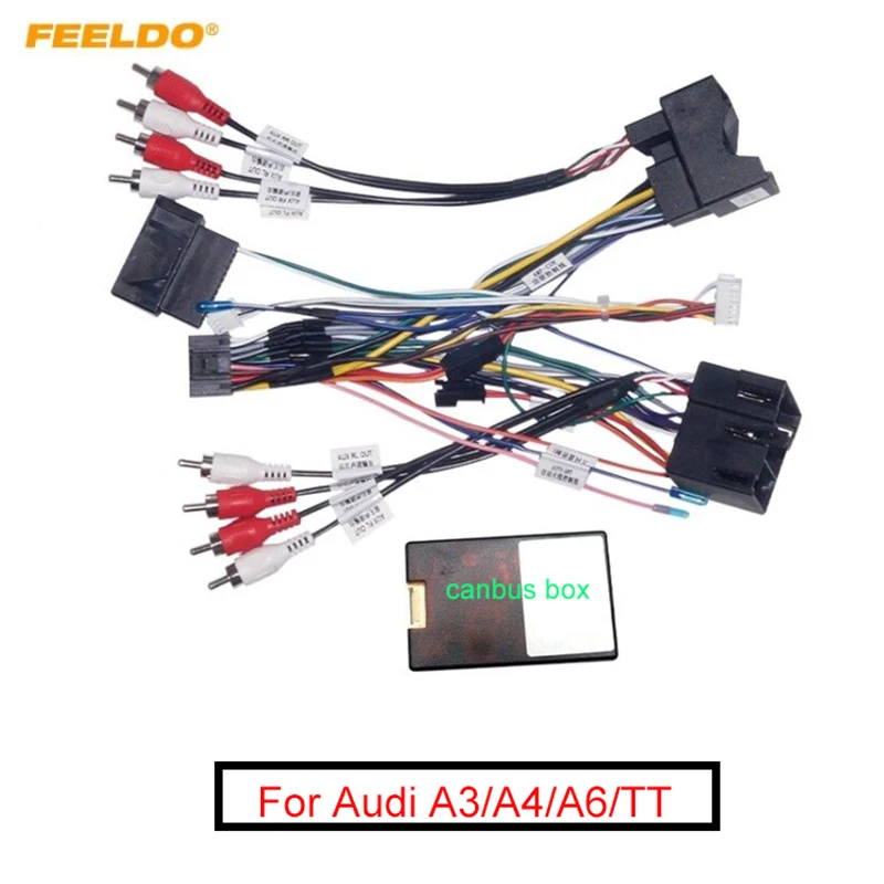 FEELDO-REPRODUCTOR DE Audio y CD para coche, adaptador de energía Calbe de 16 pines con caja Canbus para A4 04-06 A6 04, arnés de cableado