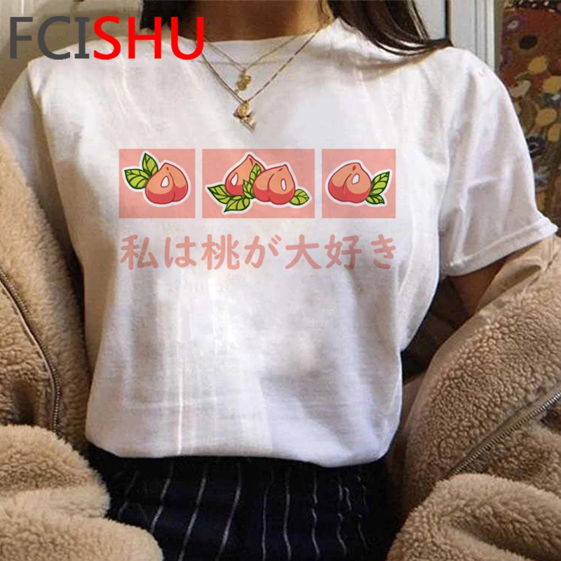 Kawaii персик эстетическое Женская забавная футболка с персонажами из мультфильмов