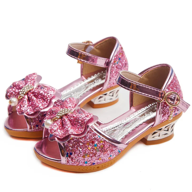 

Girls Sandals Rhinestone Butterfly Latin Dance Kids Shoes Children High Heel Princess Shoes Glitter Leather Party Dress Wedding