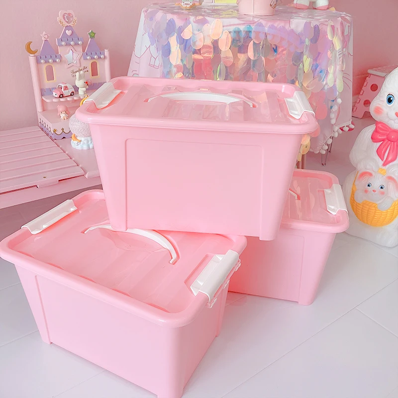 

Розовый ящик для хранения мелочей с крышкой, пылезащитный, для домашней одежды, коробки для хранения вещей, настольные органайзеры для косм...