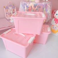 pink sundries storage box with lid dust proof household clothes storages boxes desktop makeup organizers box basket