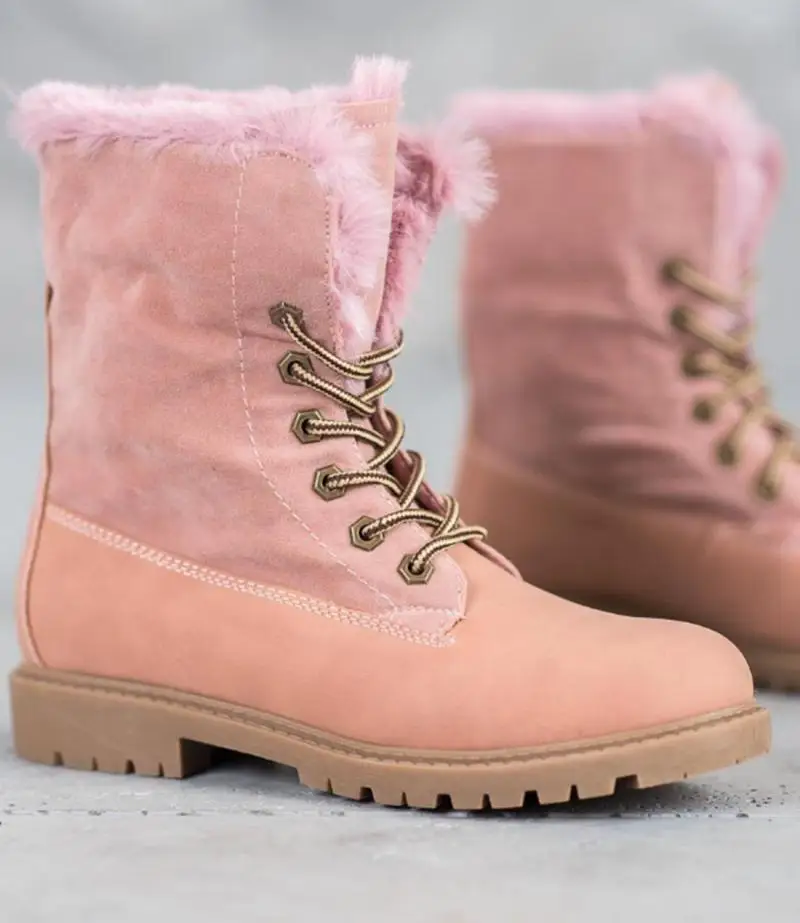 spesifikasi Sepatu Hangat Musim Dingin Ukuran Besar 43 Bagus Sepatu Bot Salju Wanita Sepatu Bot Pergelangan Kaki Modis Wanita Bulu Mewah Pop Bagus Warna Pink