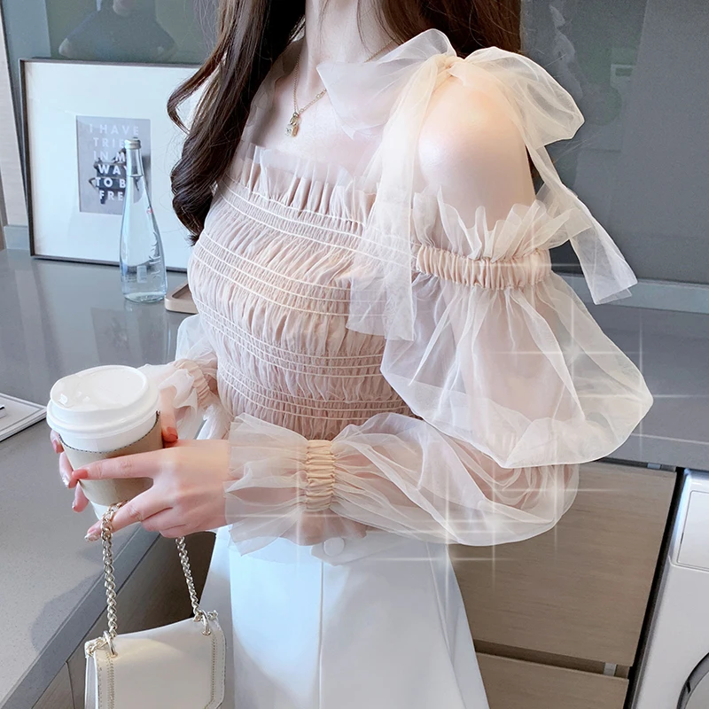 Прелестные модные туфли женская шифоновая рубашка с длинным рукавом 2021 в