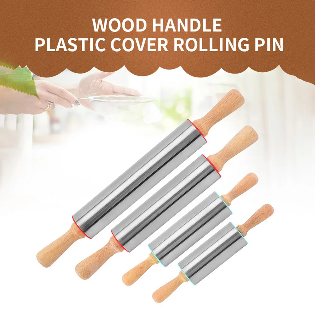 

3 Size New Stainless Steel Rolling Pin With Wood Handles Non Stick Metal Roller For Rolling Dough Fondant Cake Baking Tool