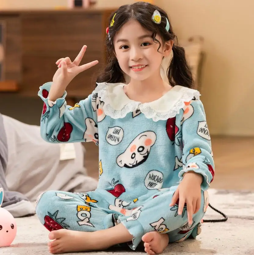 Зимняя детская теплая Повседневная одежда для сна мальчиков и девочек пижама