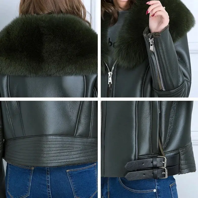 Куртка женская из искусственной овчины Короткая кожаная куртка с 2019 меховым