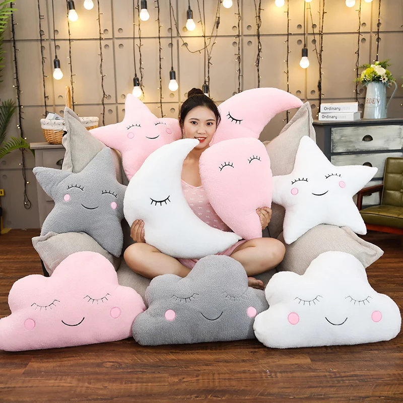 

Plush Sky Pillows Emotional Moon Star Cloud Shaped Pillow Pink White Grey Room Chair Decor Seat Cushion