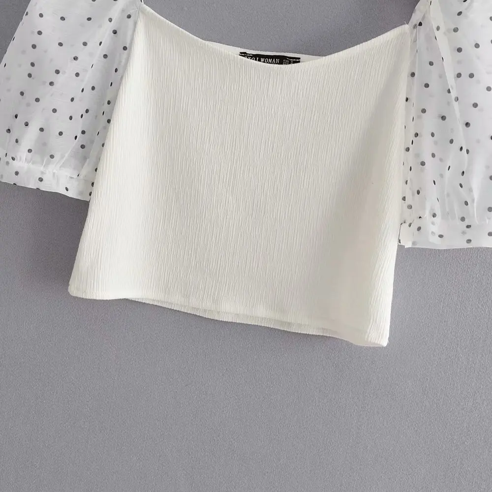 2019 новые женские повседневные рубашки в горошек с пышными рукавами шикарные