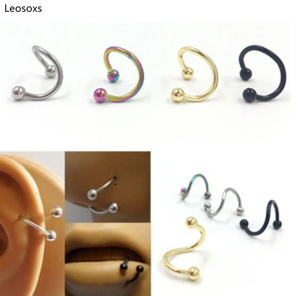 

Leosoxs 2pcs European and American Stainless Steel Nose Studs S Type Nose Studs Color Ear Studs Body Piercing Jewelry