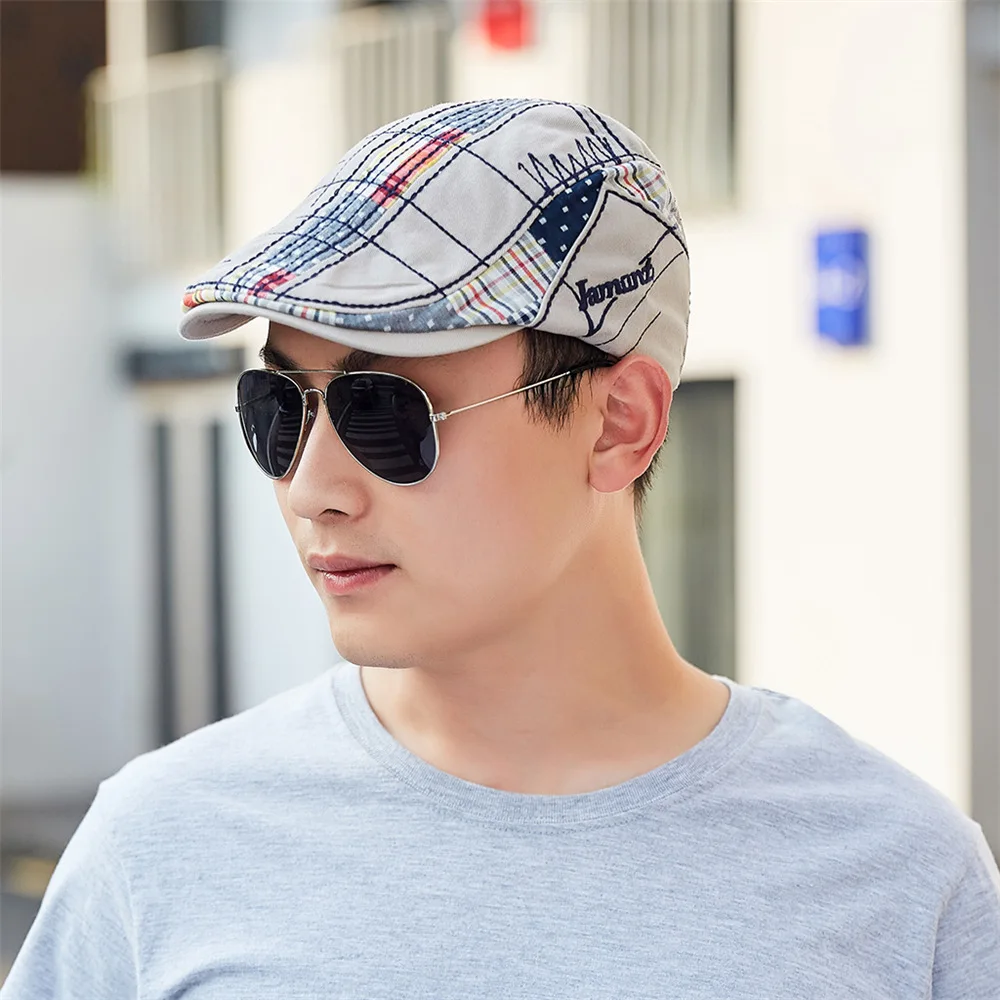 

2021 Plaid Cotton Newsboy Cap Men Casual Ivy Hat Duckbill Visor Cabbie Hats Summer Gorras Planas Flat Cap For Women Hat