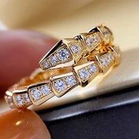 2021 punk trendy gold color snake rings for women exquisite shiny crystal cubic zirconia ring adjustable wedding party jewelry