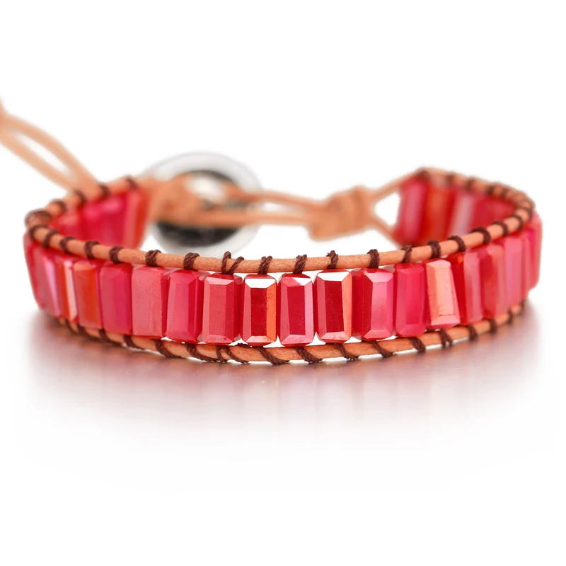 SL1656 Chakra Bracelet Jewelry Handmade Multi Color Natural Stone Tube Beads Leather Wrap Bracelet Couples Bracelets Creative Gifts - Окраска металла: SL1656
