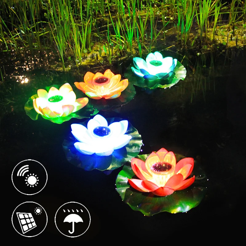 

Flower Solar Light Artificial Floating Lotus Led Solar Pool Light Outdoor Led Night Lamp Pool Garden Fish Tank Wedding Decor