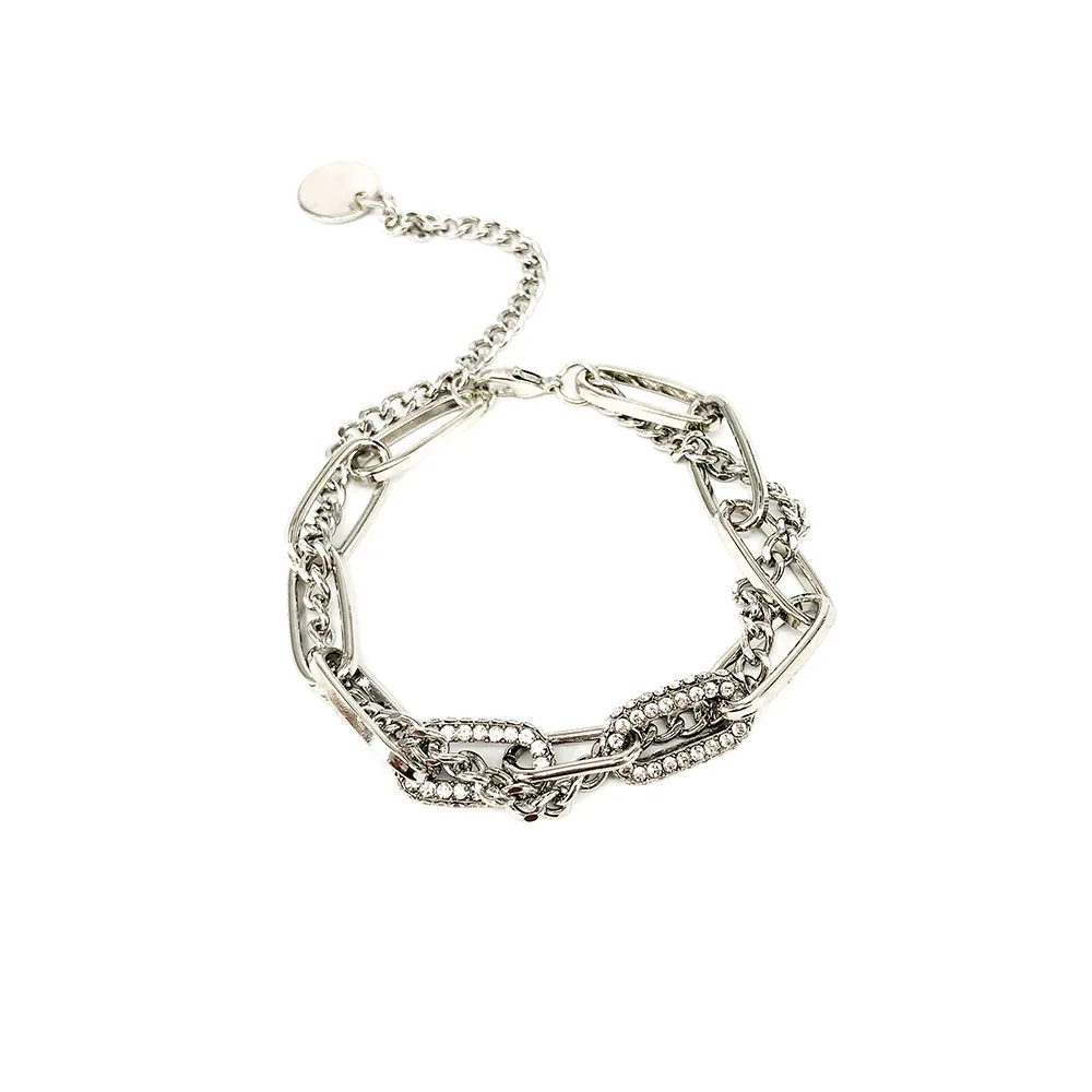 

GU-173 Stitching chain flashing diamond bracelet net red decorative chain children's rhinestone oval geometric bracelet