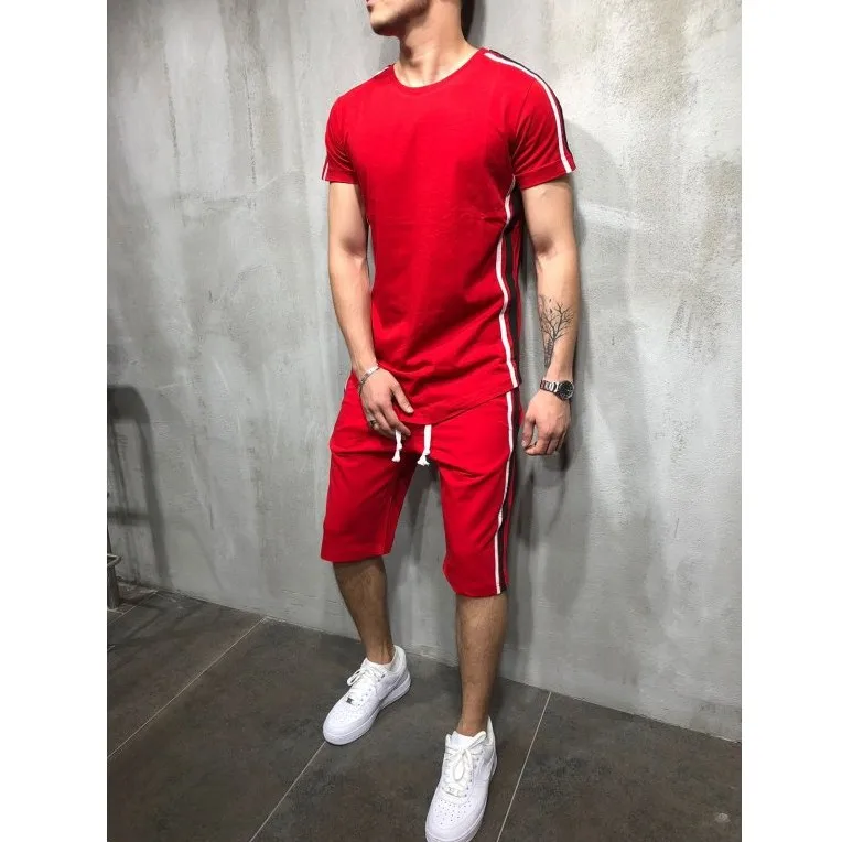 2021 New Summer Short Sleeve Sport Suits Men's Tracksuit Breathable Sweat Suits Male Sportswear 2 Piece Set Men Shorts + T Shirt