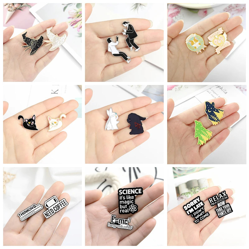 

2/PCS set Swing Dance Star Moon Witch Gothic Enamel Pin Custom Black White Wizard Punk anime Pins Badge Jewelry Cartoon Gifts