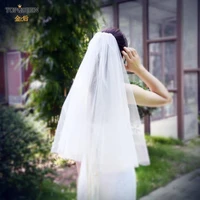 topqueen v26 elegant bride veil 60cm simple short white ivory wedding tulle cut edge for marriage accessories hot sell