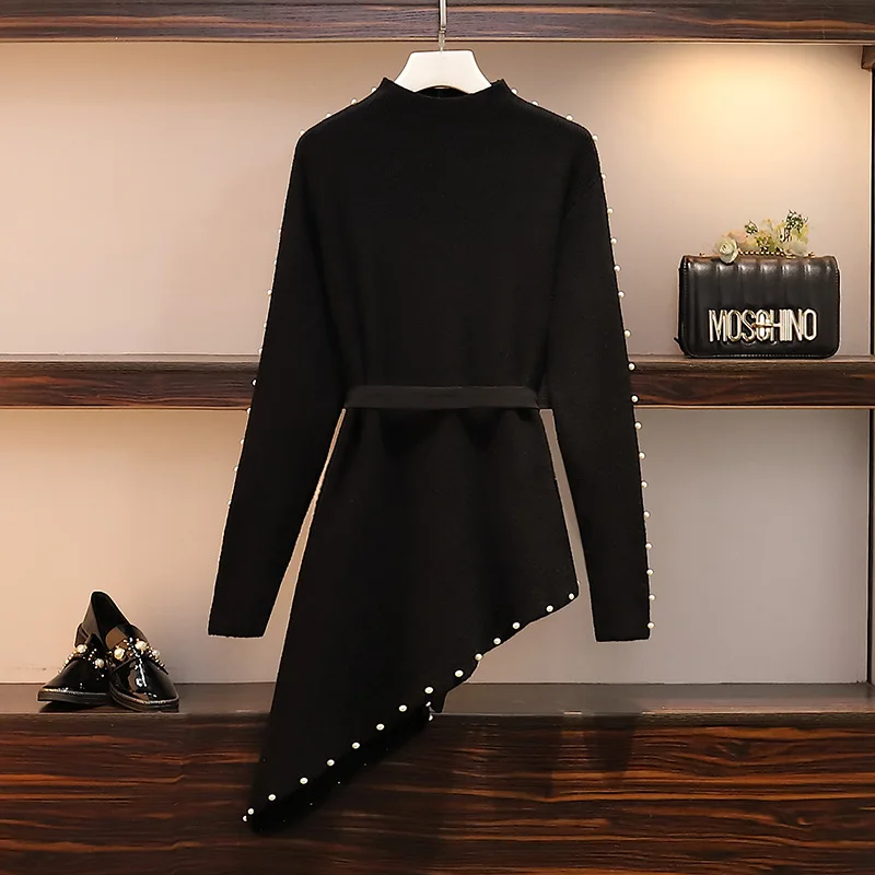 Женское платье-свитер Сетчатое платье большого размера корейское зимнее