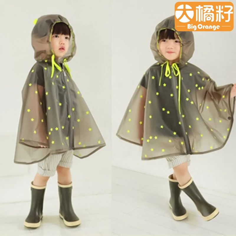 Children's Kindergarten Elementary School Baby Boys and Girls Transparent Baby Raincoat Poncho Bucket Style Medium and Large