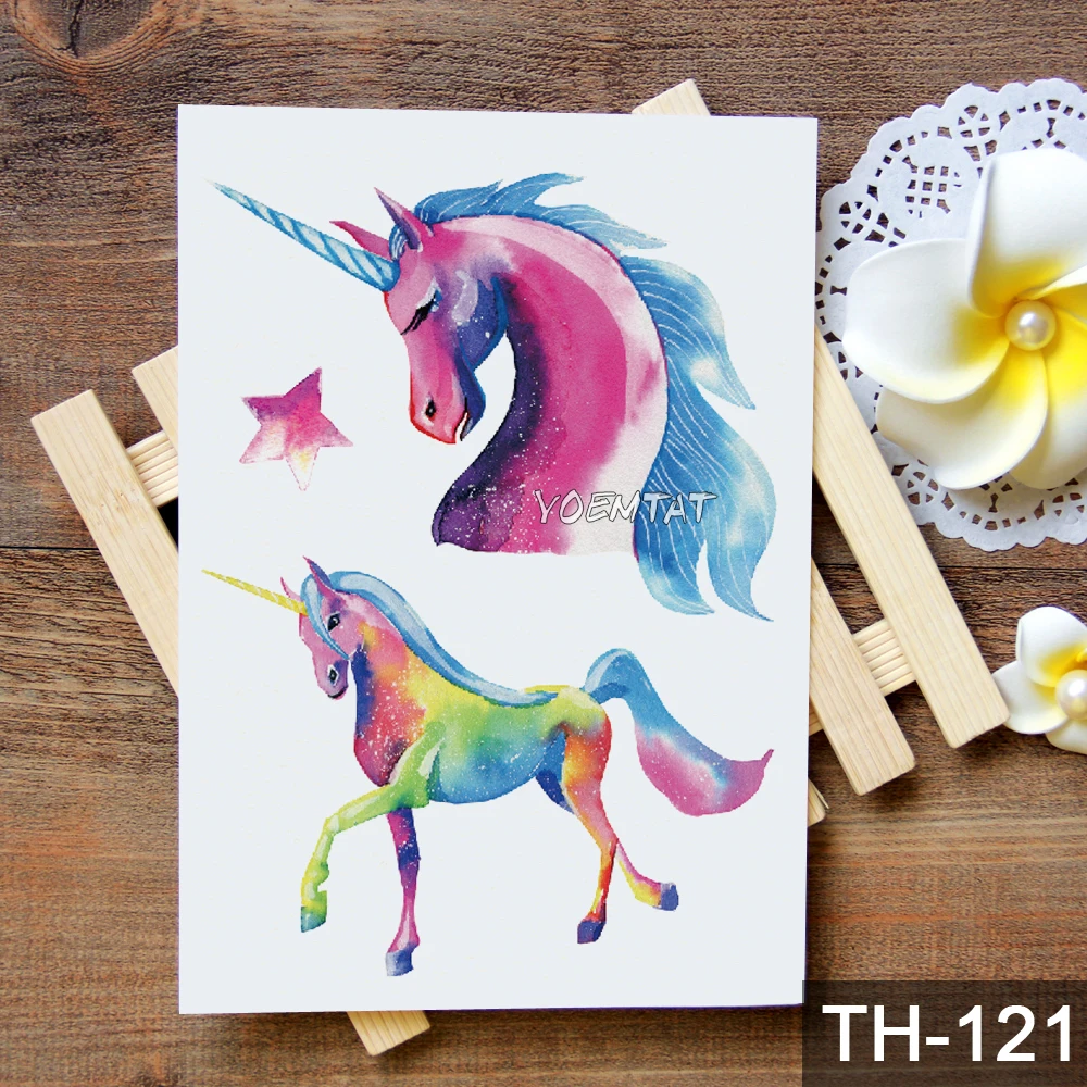 Водостойкая временная татуировка наклейка розового и синего цвета с рисунком