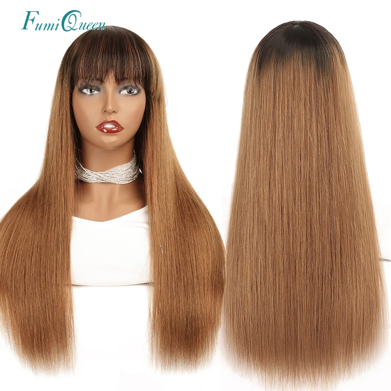 

Ali FumiQueen Straight Wigs Brazilian Straight Ombre Human Hair Wigs With Bangs Full Machine Made Wig Remy Human Hair Wigs