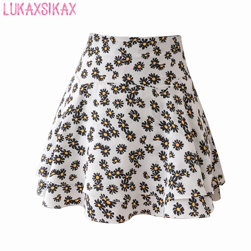 

LUKAXSIKAX 2020 Новая Летняя женская юбка корейская мода милые маленькие ромашки принт Высокая талия тонкая мини-юбка Русалка