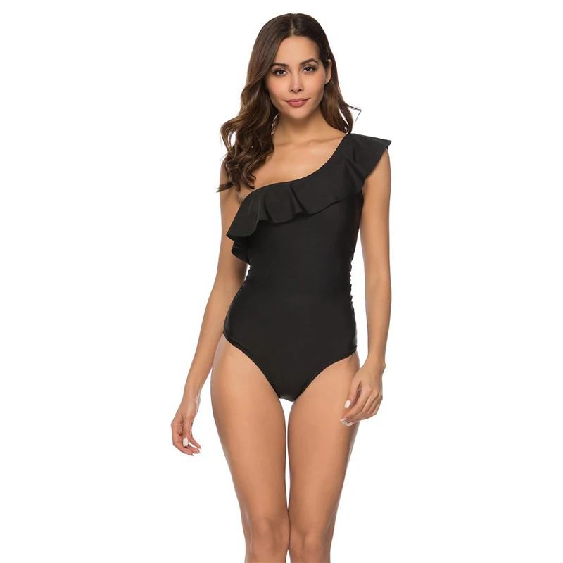 

Kakaforsa Sexy One Piece Swimsuit Female Ruffle Swimwear Solid One Shoulder Bikini Bathing Suit Backless Swimming Suit for Women