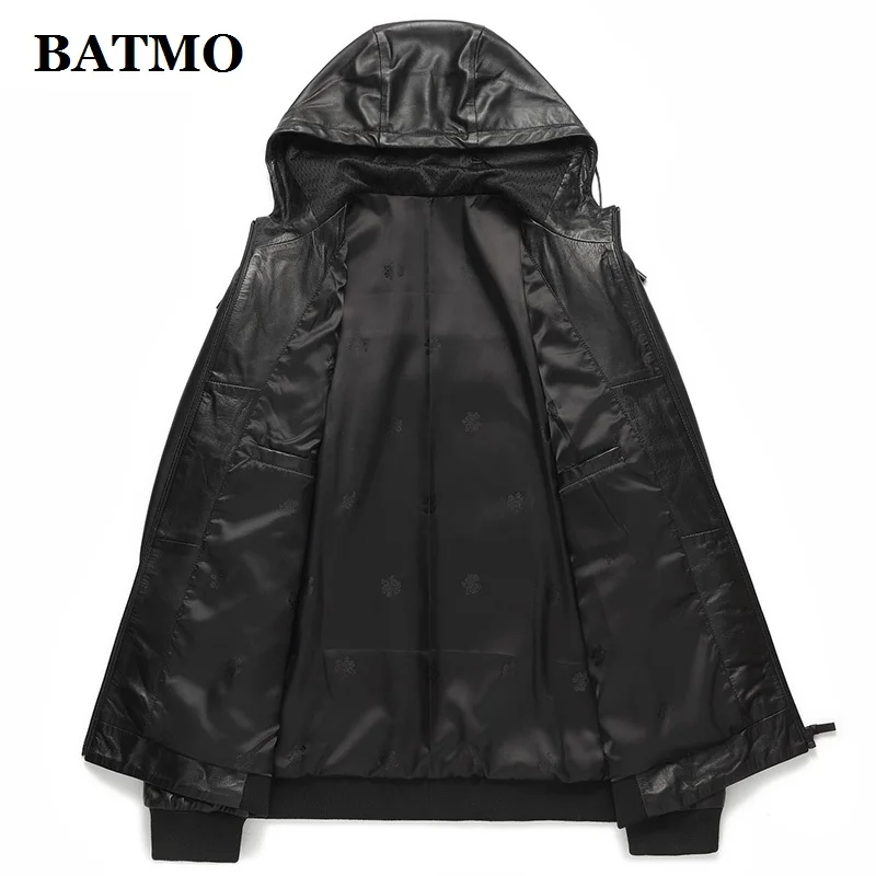 BATMO мужские куртки с капюшоном из натуральной кожи, мужские тонкие Куртки из натуральной овчины, большие размеры 18028