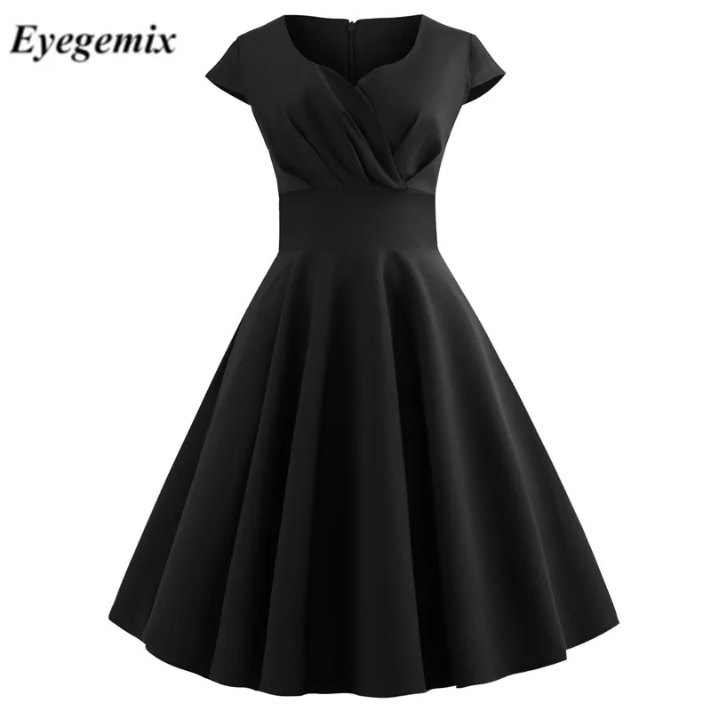 Женское винтажное платье с пышной юбкой желтое средней длины V-образным вырезом