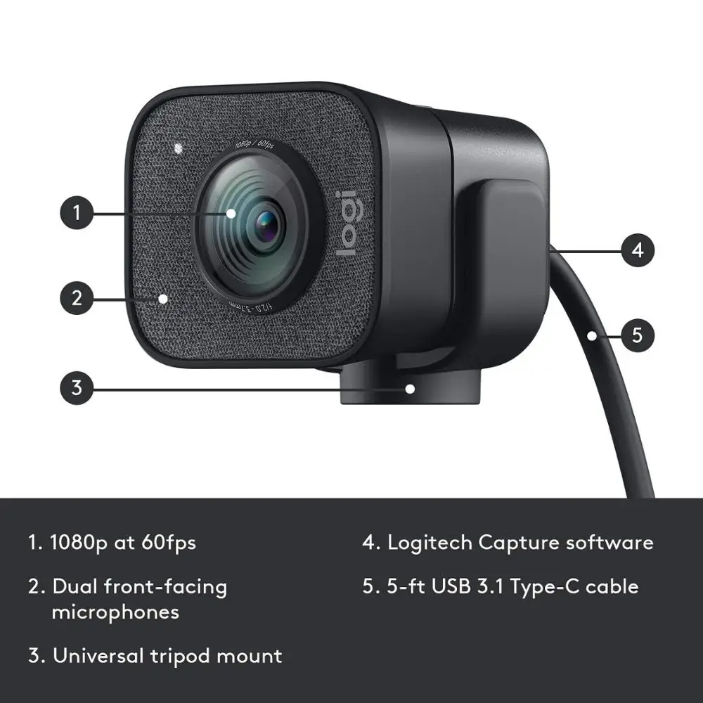 

Original Logitech StreamCam Webcam 1080P 60fps Streaming Web Camera with USB-C and Buillt in Microphone Web Cam