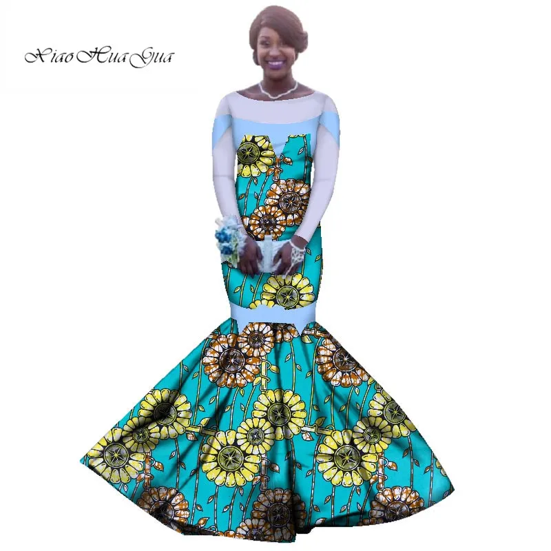 Dashiki African Dresses for Women Long Sleeve Party Dress African Women Clothing Wedding Mermaid Long Dress Plus Size WY2839