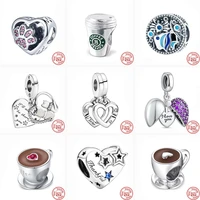 925 silver sisters heart pav%c3%a9 sparkling pendant paw print coffee cup beads fit pandora charm bracelet diy women original jewelry