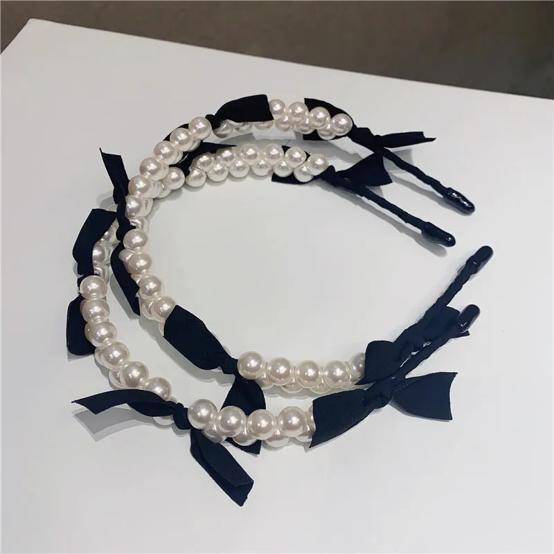 

Retro Simple Headdress Imitation Pearl Black Bandage Hair Band Elegant Sweet Girl HairBands for Women Fashion Hair Accessories