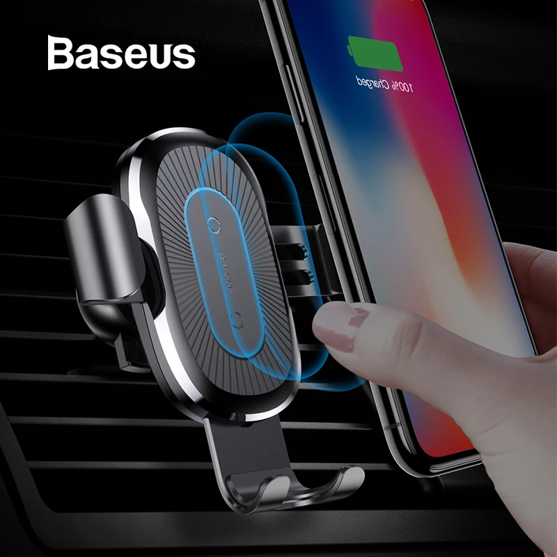 Baseus Qi Беспроводное Автомобильное зарядное устройство, держатель для телефона для iPhone, samsung, быстрая зарядка, подставка, Воздушная розетка, гравитационная поддержка, зарядка 10 Вт