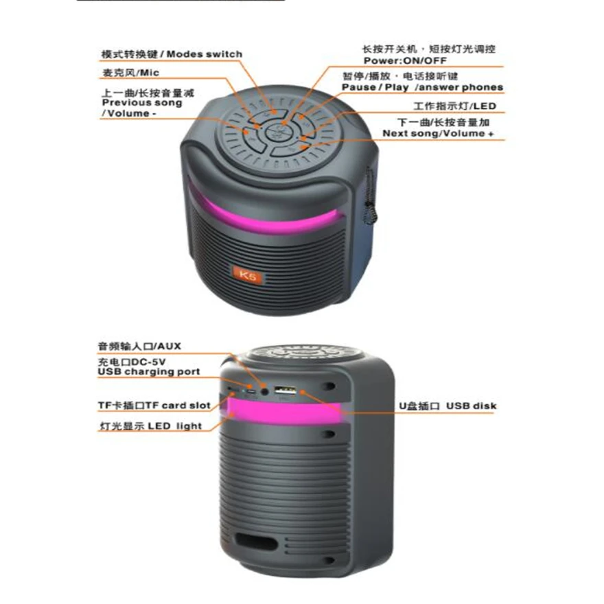 

Music Box Radio Usb Speaker Surround Sound System Bass Soundbar Mini Wireless Portable Loudspeaker With Passive Radiator & Ligh