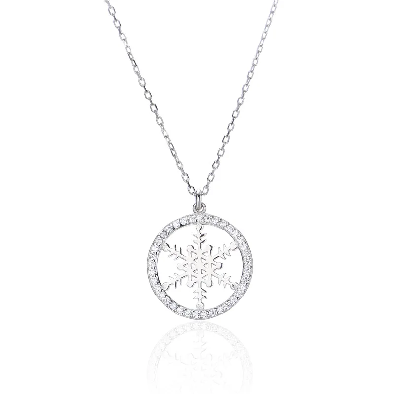 

Sodrov Sterling Silver Necklace Round Snowflake Diamond Necklace for Women Silver 925 Jewelry