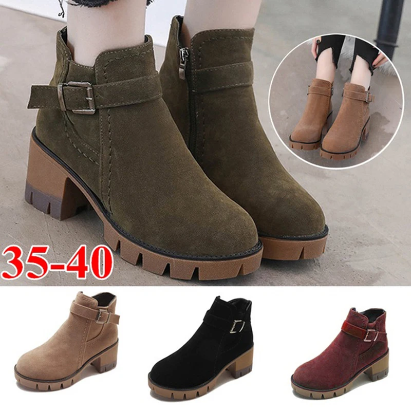 Женские ботинки Ботинки на молнии сабо массивном каблуке Зимняя обувь платформе